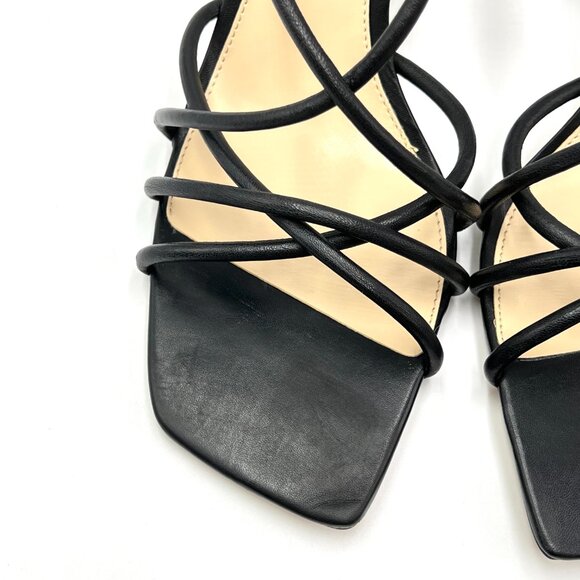 Vince Camuto 9.5 Sanda Black Leather Strappy Flared Heels Dress Sandals Shoes - Picture 4 of 14